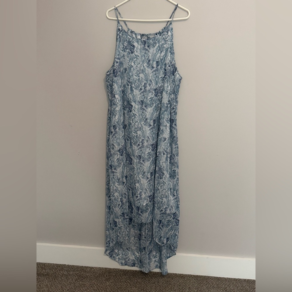 Old Navy Floral Chiffon Maxi Dress Blue Womens Size XXL Beachy Sheer Boho Resort